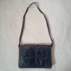 Eel Skin Purse, Blue Exotic Leather Shoulder Bag, Vintage Eel Skin Handbag